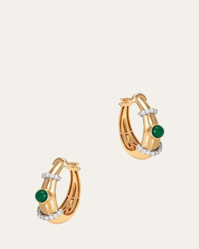 Buoy Round Diamond and Malachite Hoop Earrings